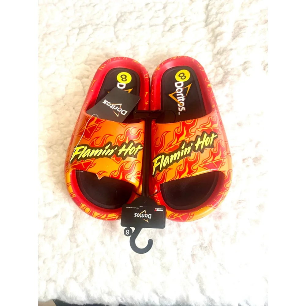 NWT Doritos Flamin' Hot Men`s Ground Up Comfort Slide Sandal Shoes Orange Size 8